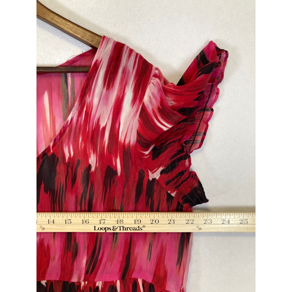 Boho a.n.a Women XL Pink Red‎ Abstract Flutter Sleeve Lace Up Sheer Blouse - Picture 5 of 11